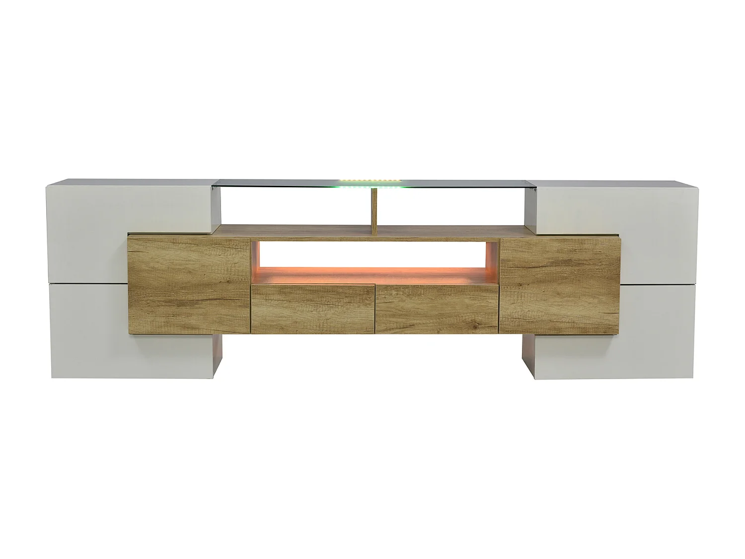 Meuble TV 200 cm, avec LED, meubles de salon, design moderne, surface élégante en verre,Couleur bois