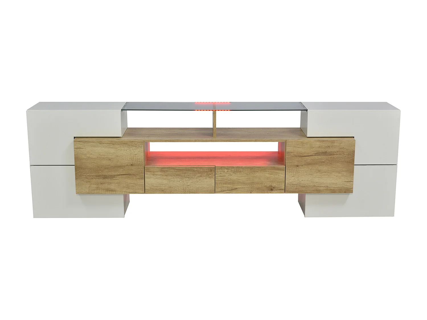 Meuble TV 200 cm, avec LED, meubles de salon, design moderne, surface élégante en verre,Couleur bois