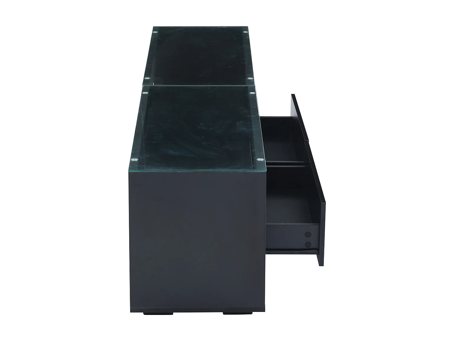 Mueble de TV con LED - Negro brillante - Mueble de TV con 2 cajones - Tapa de cristal - para salón