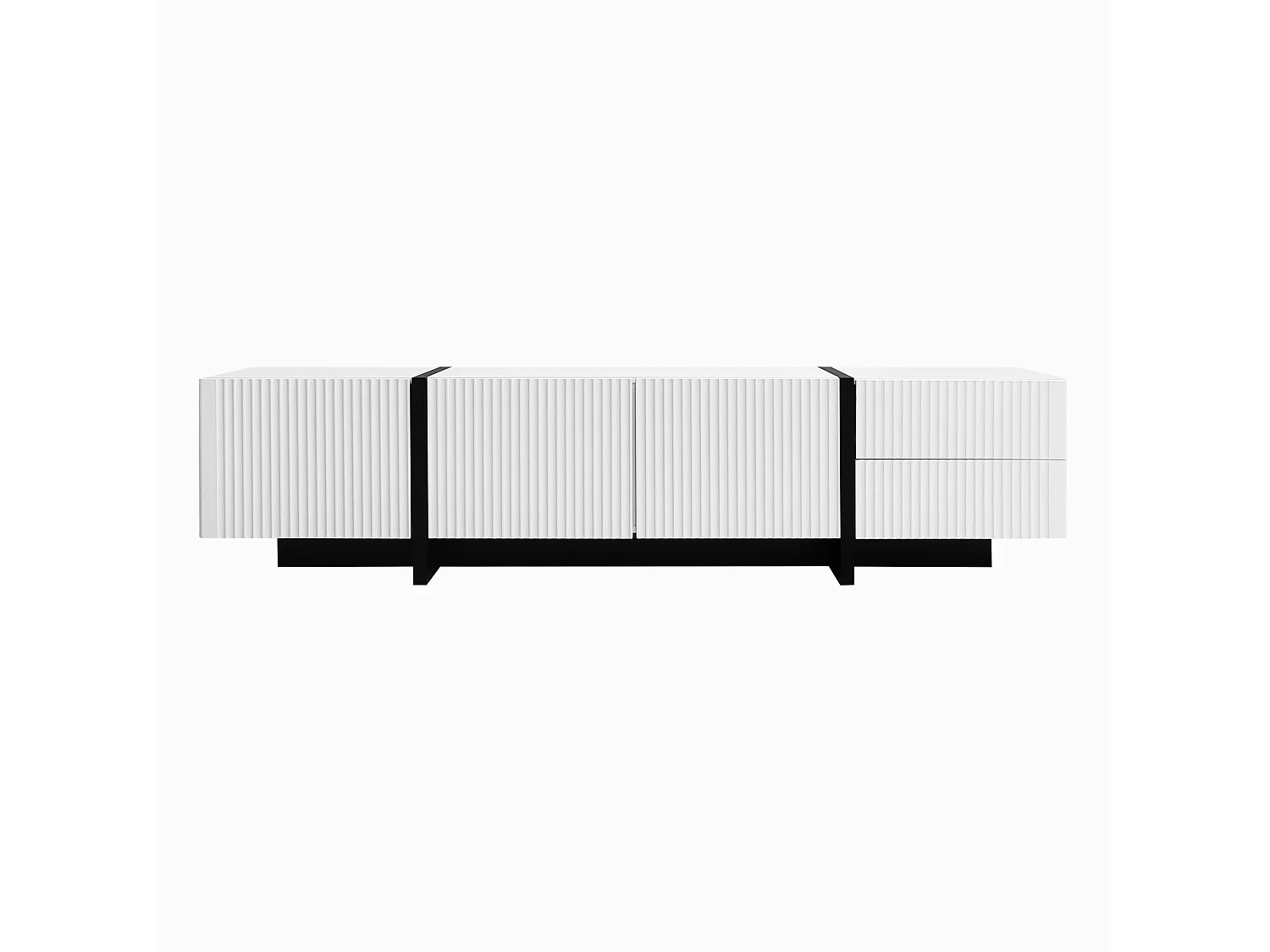 Meuble TV Blanc avec Plusieurs Rangements, Moderne Mat Vertical, Lignes Noir, 190 x35x45cm, Blanc