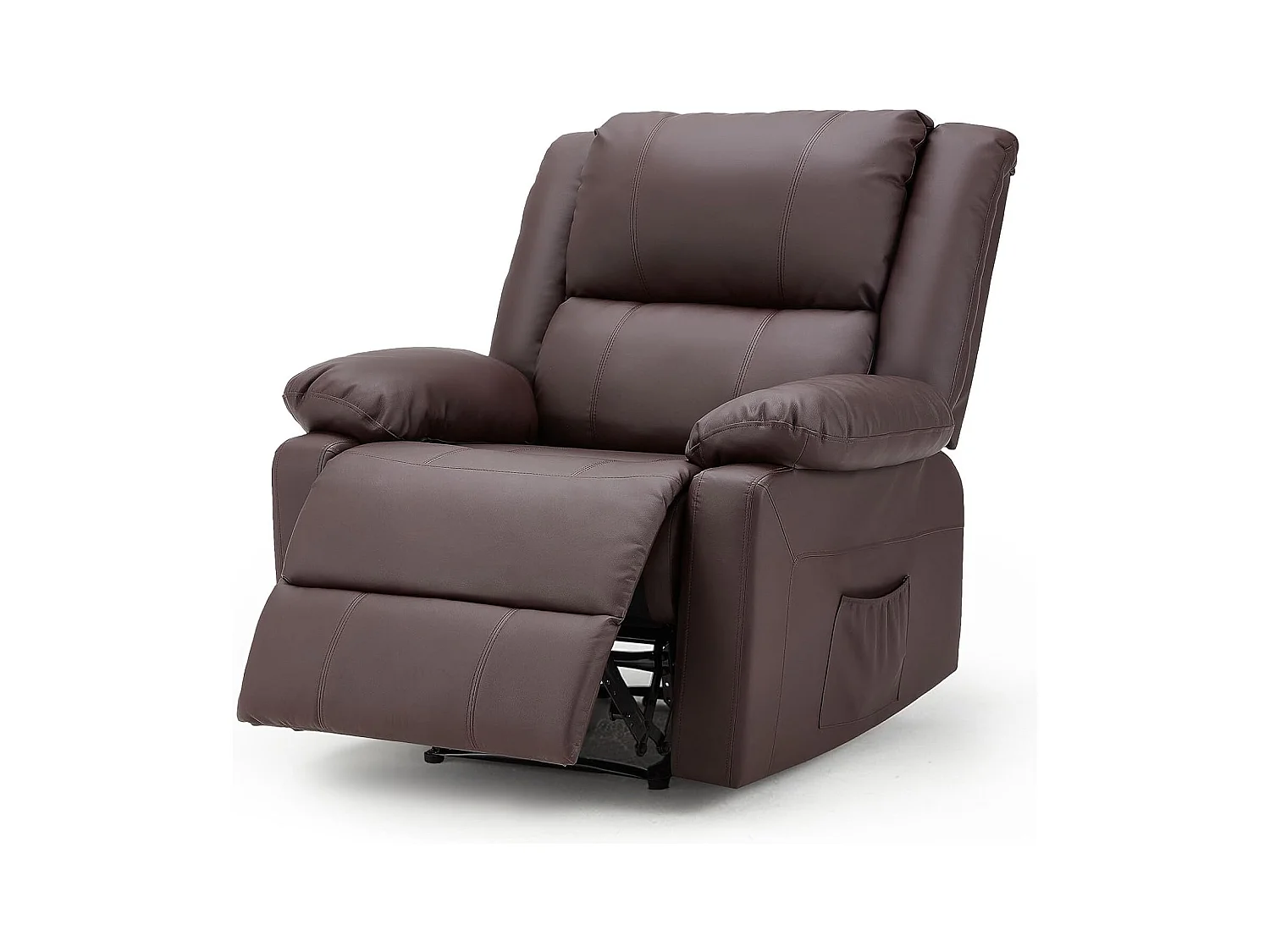 YODOLLA Relaxsessel mit Liegefunktion, ergonomischer Fernsehsessel bis 150kg belastbar, aus Kunstleder mit manueller Steuerung, Seitentaschen & Fußteil, Braun