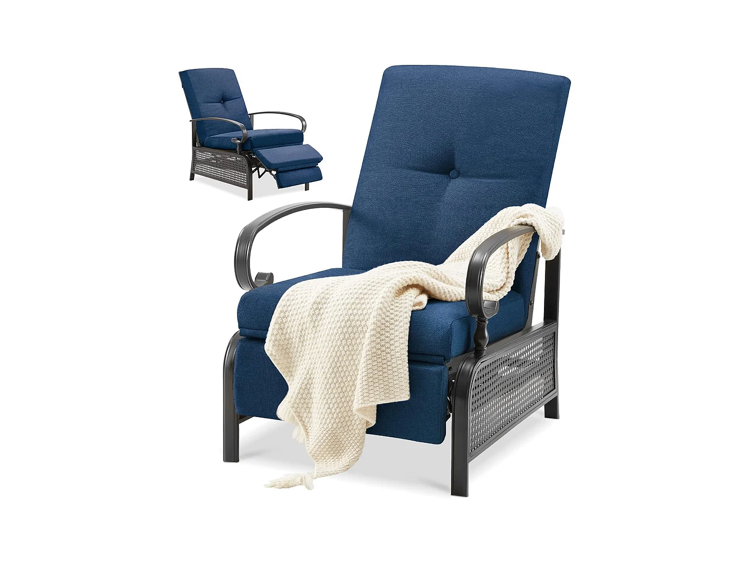 YODOLLA Verstellbarer Liegestuhl Gartenliege aus Metall für Terrasse, Garten, Pool & Außenbereich (Marineblau)