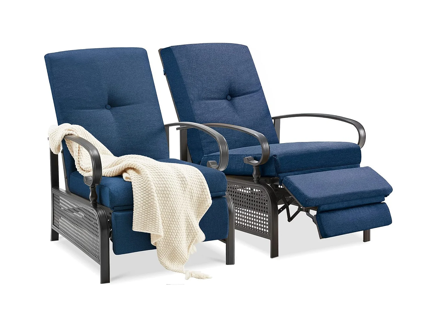 YODOLLA Verstellbarer Liegestuhl Gartenliege aus Metall für Terrasse, Garten, Pool & Außenbereich (Marineblau)