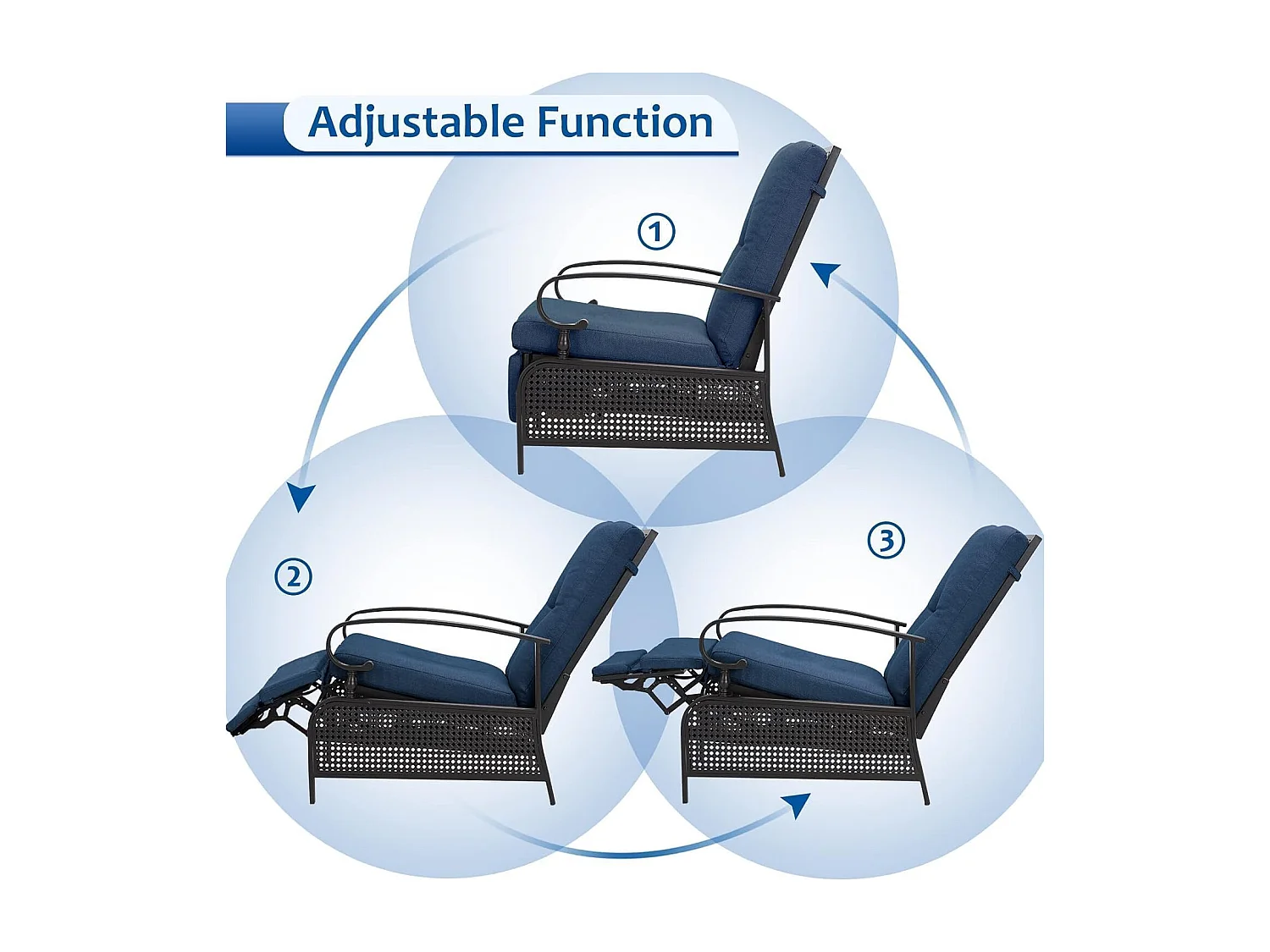 YODOLLA Verstellbarer Liegestuhl Gartenliege aus Metall für Terrasse, Garten, Pool & Außenbereich (Marineblau)