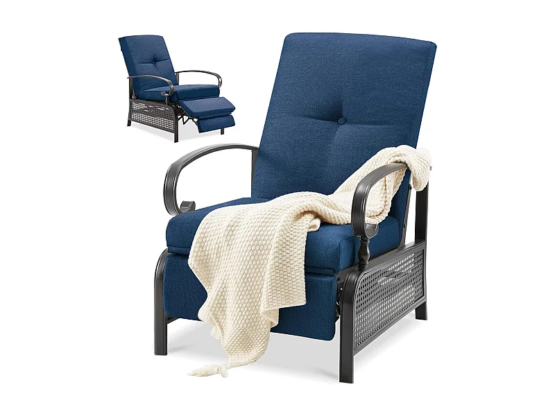 YODOLLA Verstellbarer Liegestuhl Gartenliege aus Metall für Terrasse, Garten, Pool & Außenbereich (Marineblau)