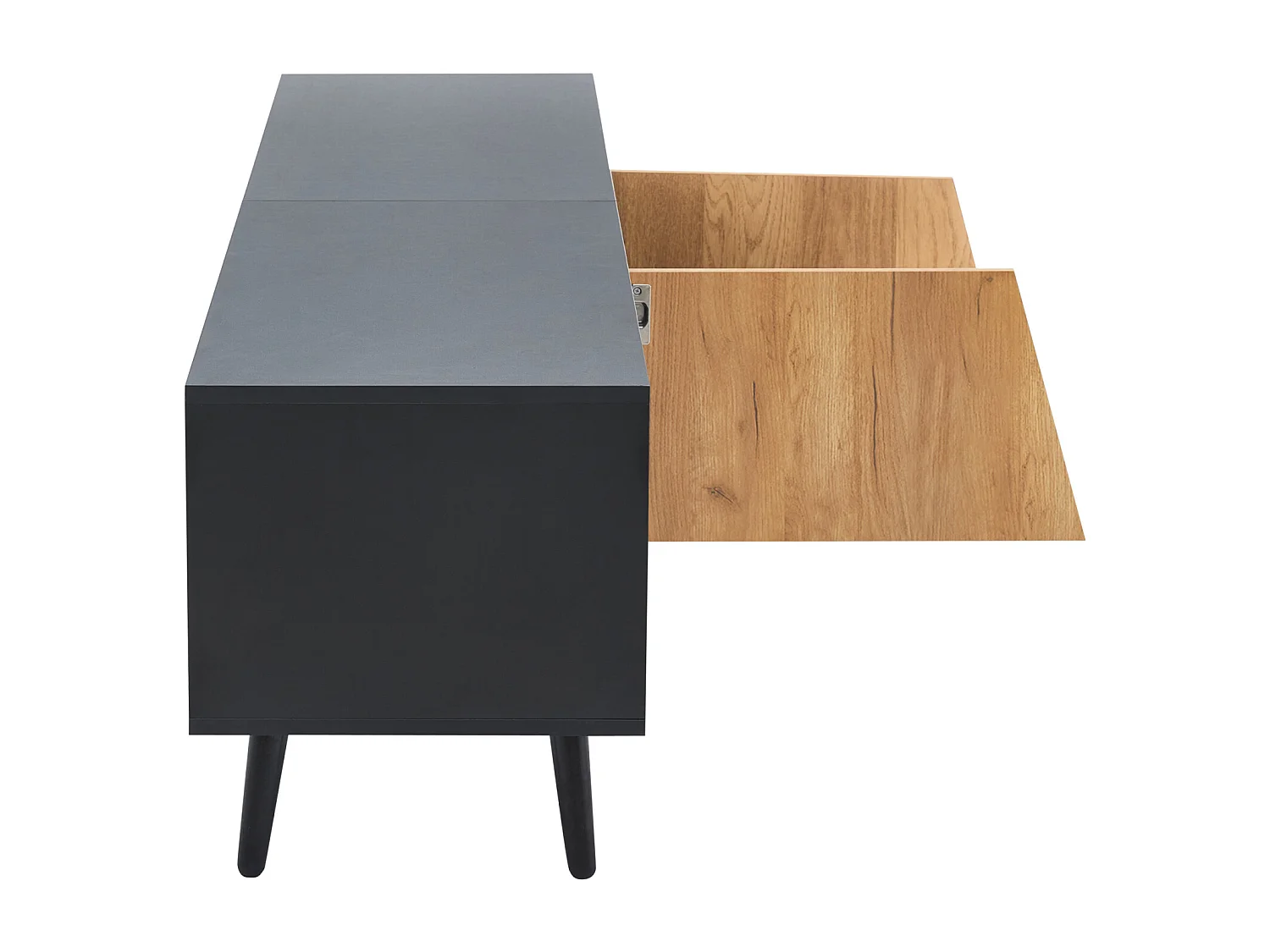 MeubleTV Bois et Noir, 2 Portes et Compartiments Ouverts, Banc TV Charge 50kg, 180 x40x46 cm