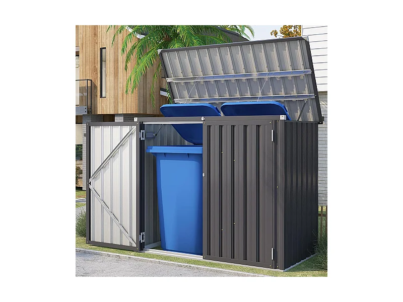 YODOLLA Outdoor Mülltonnenbox mit Gasdruckfeder, Wetterfest Gerätehaus Abschließbar Gartenschuppen für den Außenbereich, 150 x 80 x 117cm, 1300L (Dunkelgrau)