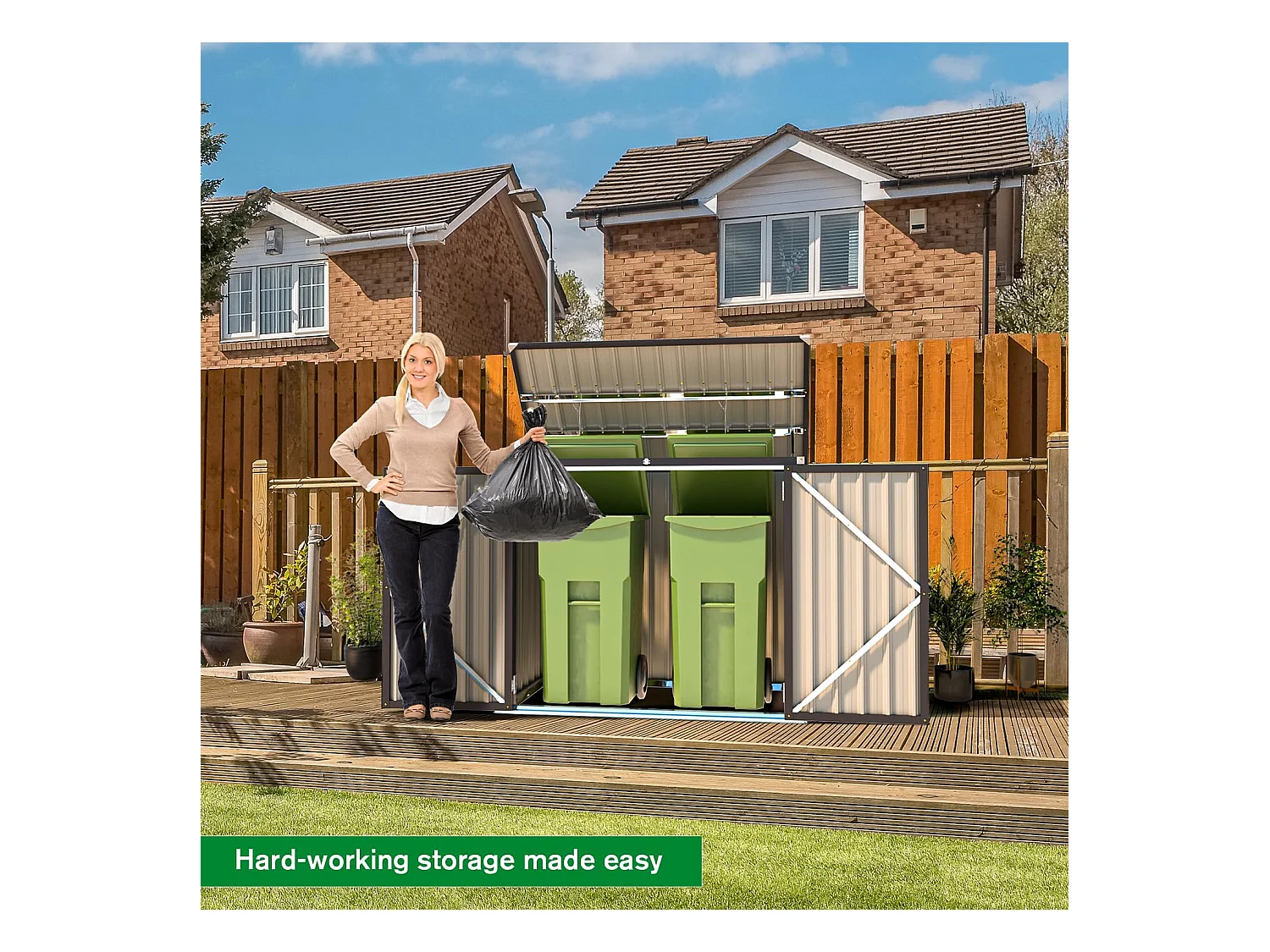 YODOLLA Outdoor Mülltonnenbox mit Gasdruckfeder, Wetterfest Gerätehaus Abschließbar Gartenschuppen für den Außenbereich, 150 x 80 x 117cm, 1300L (Dunkelgrau)