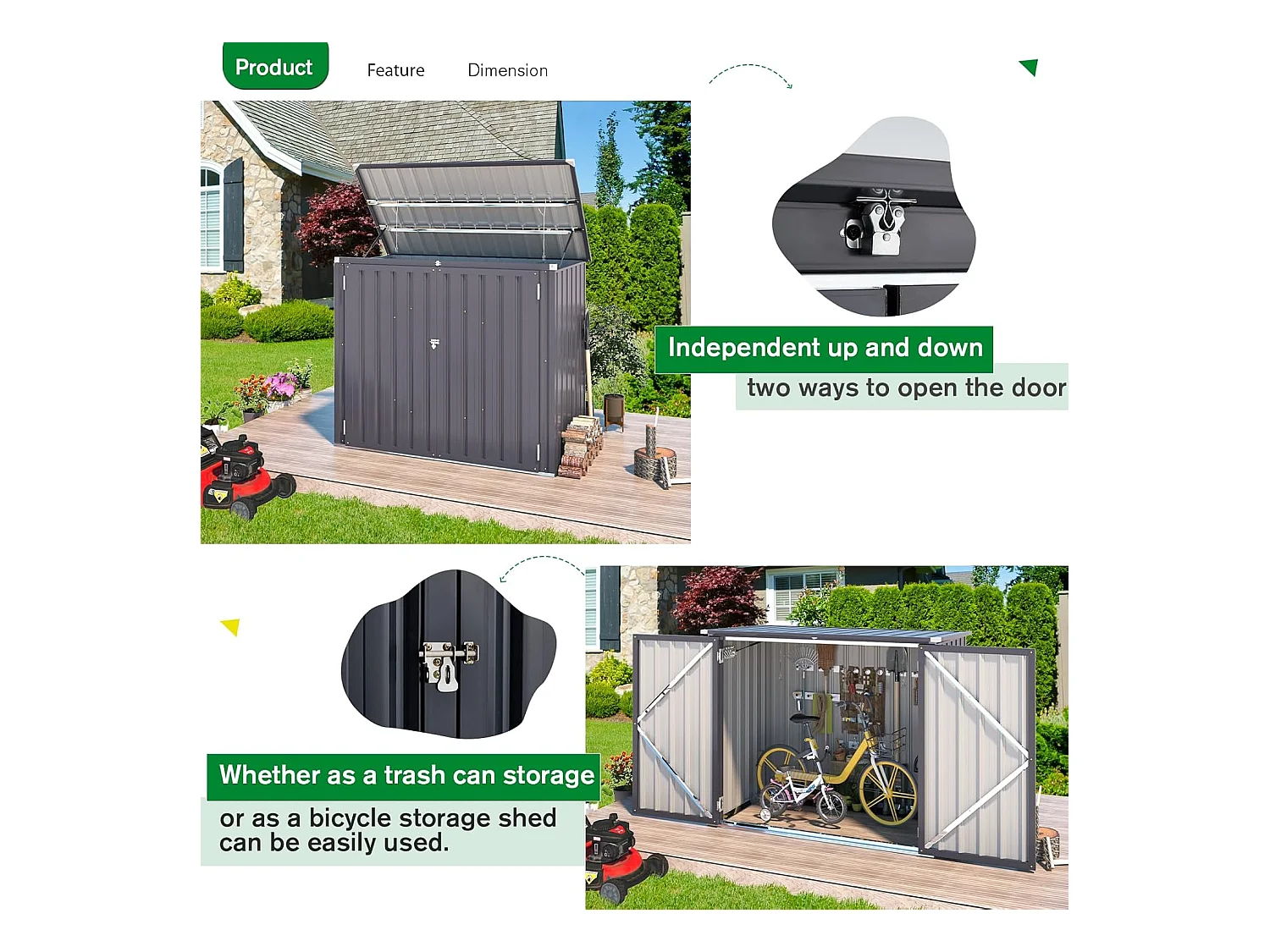 YODOLLA Outdoor Mülltonnenbox mit Gasdruckfeder, Wetterfest Gerätehaus Abschließbar Gartenschuppen für den Außenbereich, 150 x 80 x 117cm, 1300L (Dunkelgrau)