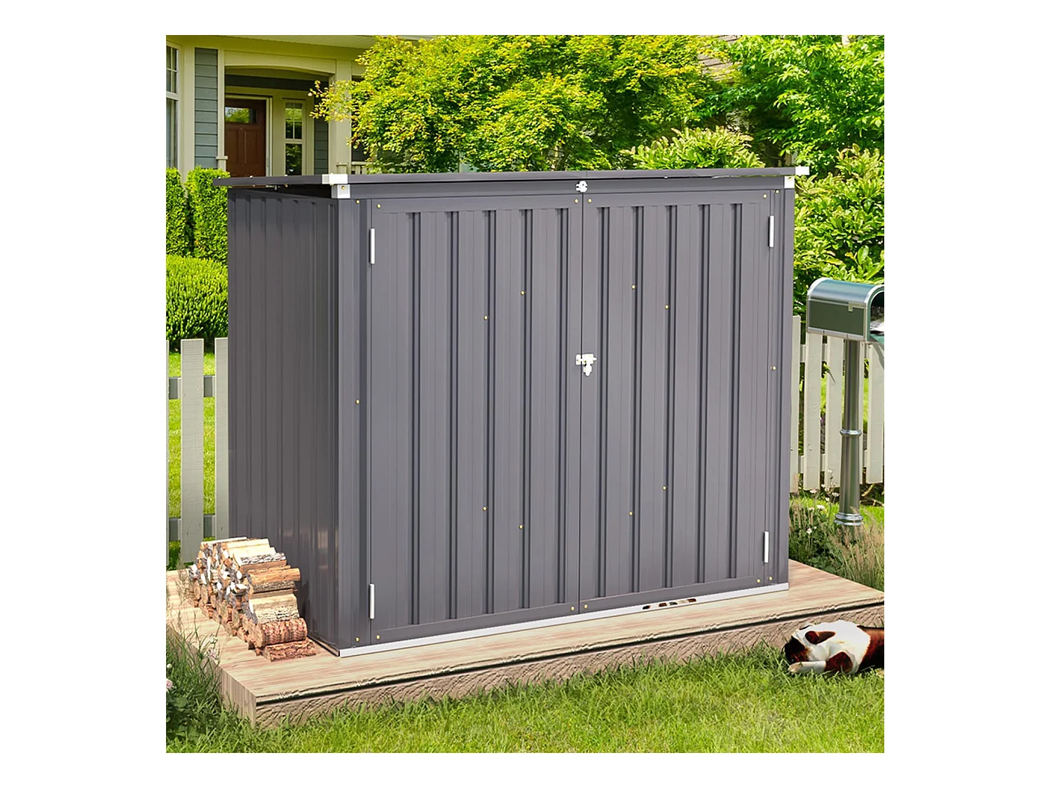 YODOLLA Outdoor Mülltonnenbox mit Gasdruckfeder, Wetterfest Gerätehaus Abschließbar Gartenschuppen für den Außenbereich, 150 x 80 x 117cm, 1300L (Dunkelgrau)