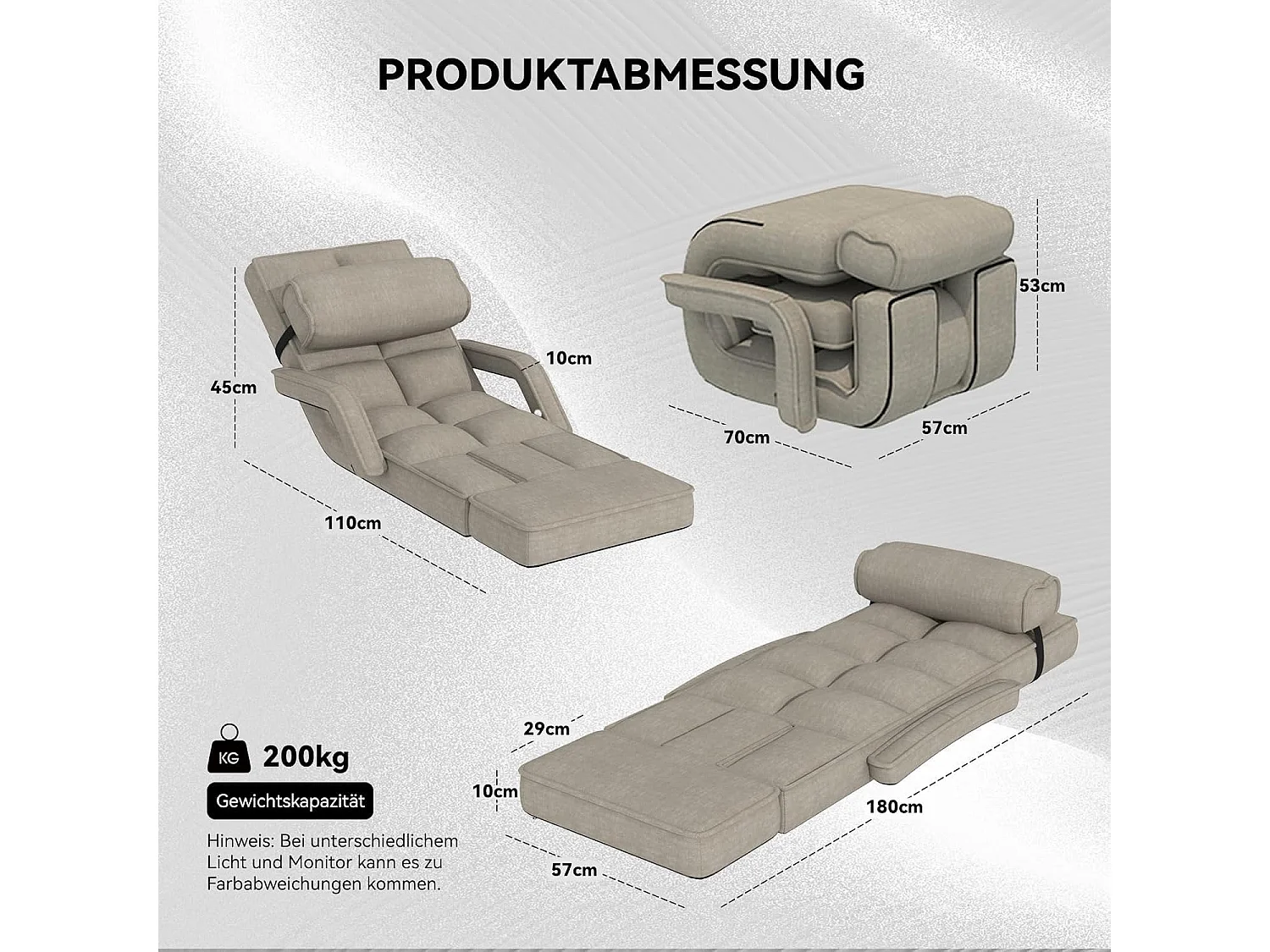 YODOLLA Verstellbarer Bodenstuhl mit Armlehnen, zusammenklappbar mit Kissen & Fußstütze für Schlafzimmer, Büro und Zuhause, Beige