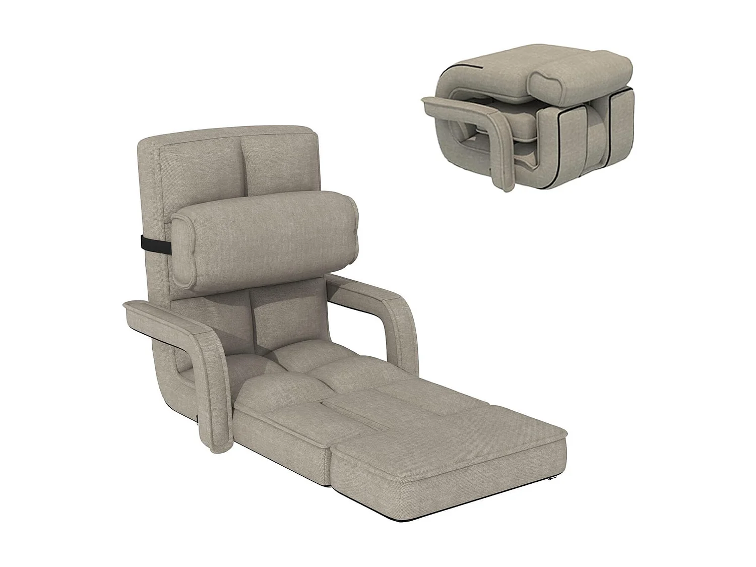 YODOLLA Verstellbarer Bodenstuhl mit Armlehnen, zusammenklappbar mit Kissen & Fußstütze für Schlafzimmer, Büro und Zuhause, Beige