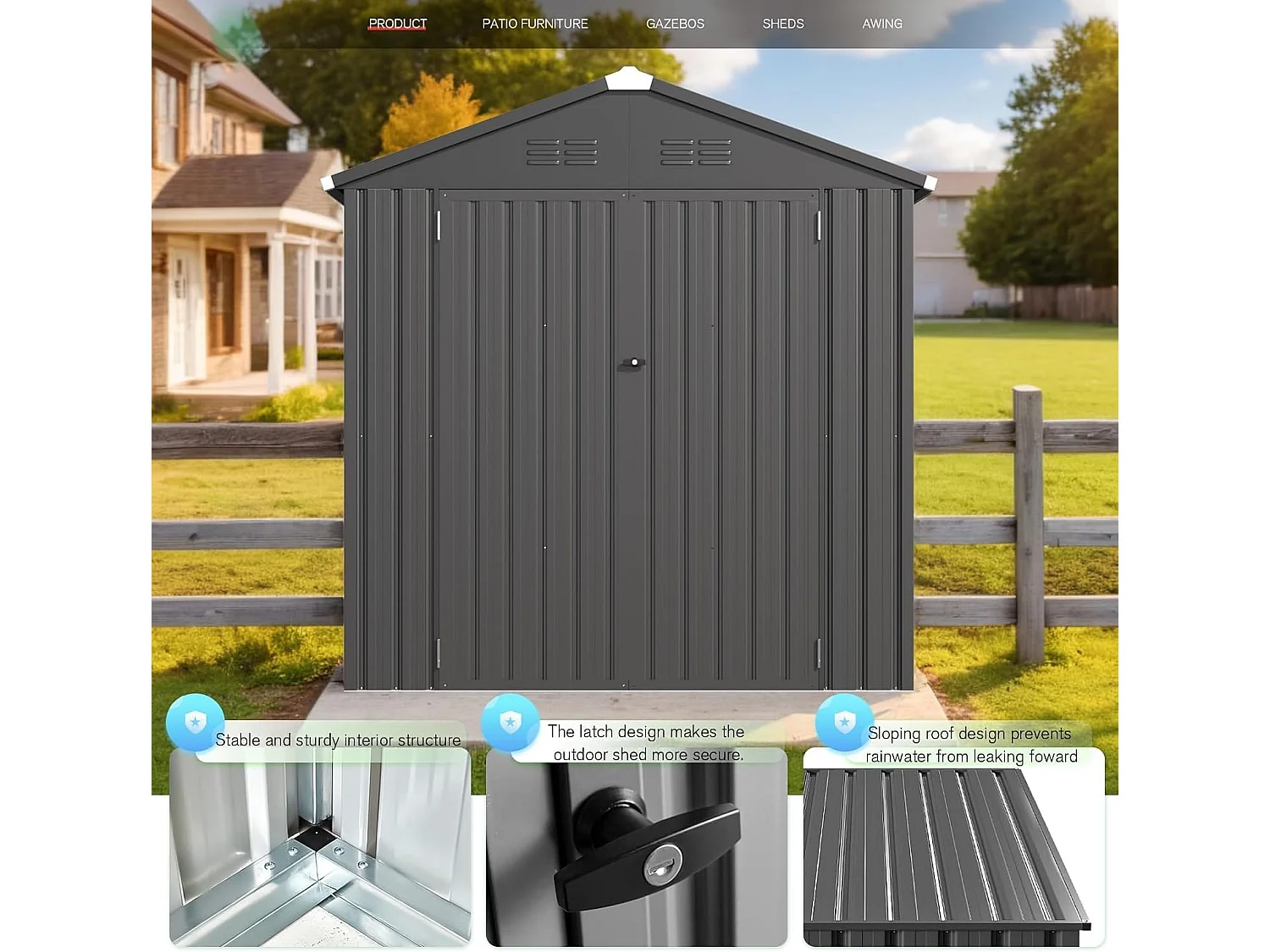 YODOLLA Metall Gerätehaus mit Satteldach,193x116x 96cm Geräteschuppen Garten Schuppen mit Lüftungsschlitzen für Fahrrad,Werkzeug,Rasenmäher,Dunkelgrau