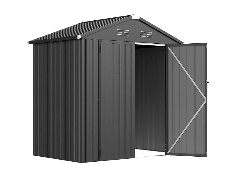 YODOLLA Metall Gerätehaus mit Satteldach,193x116x 96cm Geräteschuppen Garten Schuppen mit Lüftungsschlitzen für Fahrrad,Werkzeug,Rasenmäher,Dunkelgrau