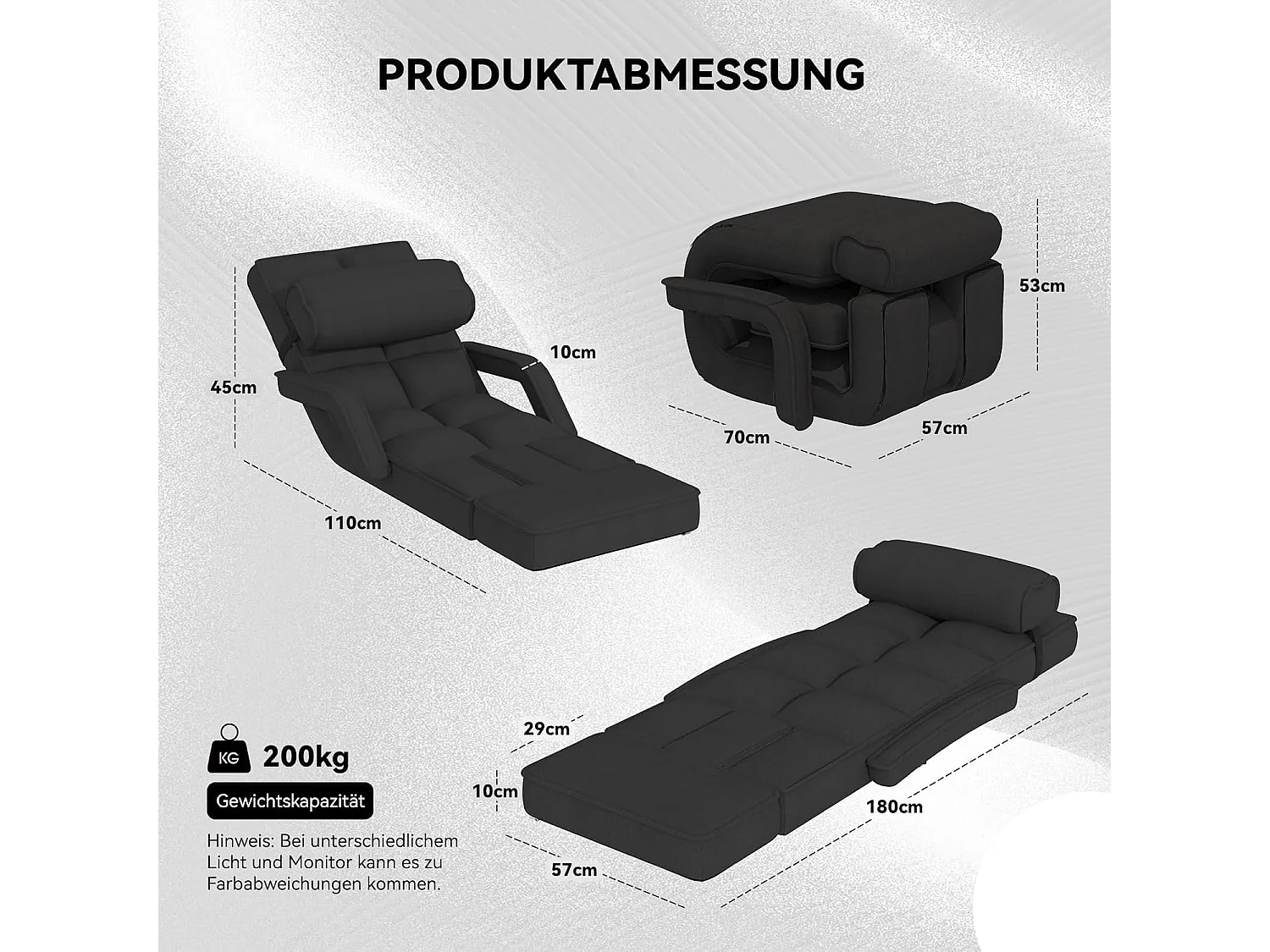 YODOLLA Verstellbarer Bodenstuhl mit Armlehnen, zusammenklappbar mit Kissen & Fußstütze für Schlafzimmer, Büro und Zuhause, Schwarz