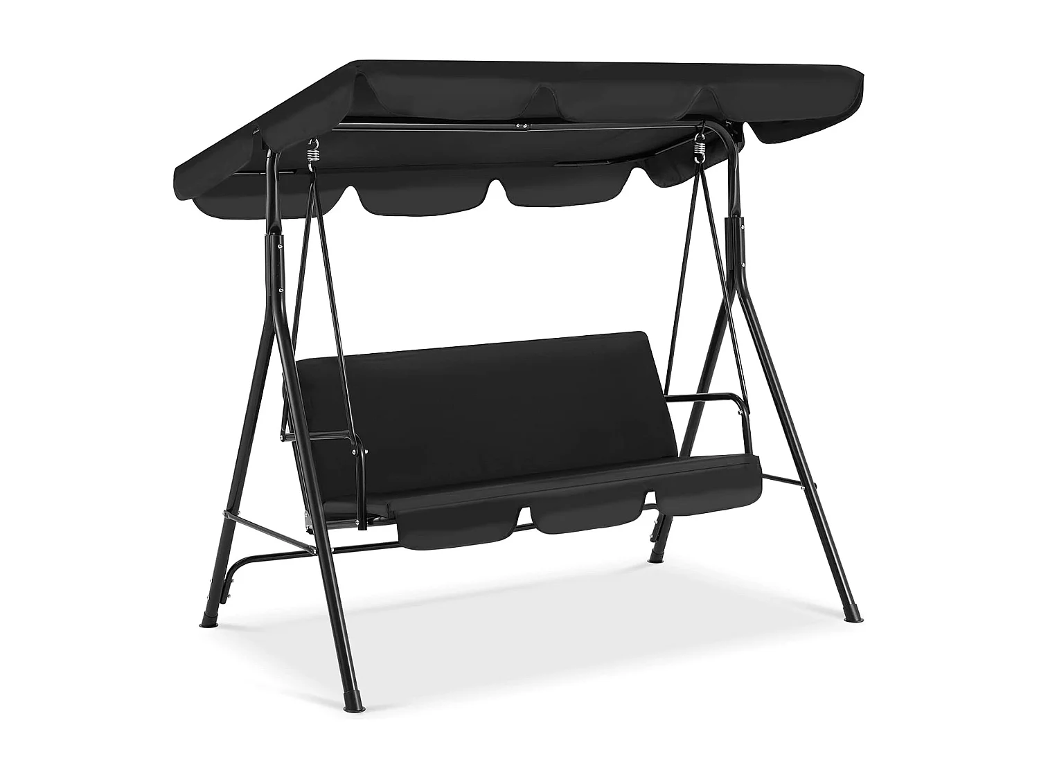 YODOLLA 3-Sitzer Hollywoodschaukel mit verstellbarem Vordach & abnehmbarem Kissen,Anti-Rutsch-Füßen - 172x112x150 cm - Für Garten,Terrasse und Poolbereich,Schwarz