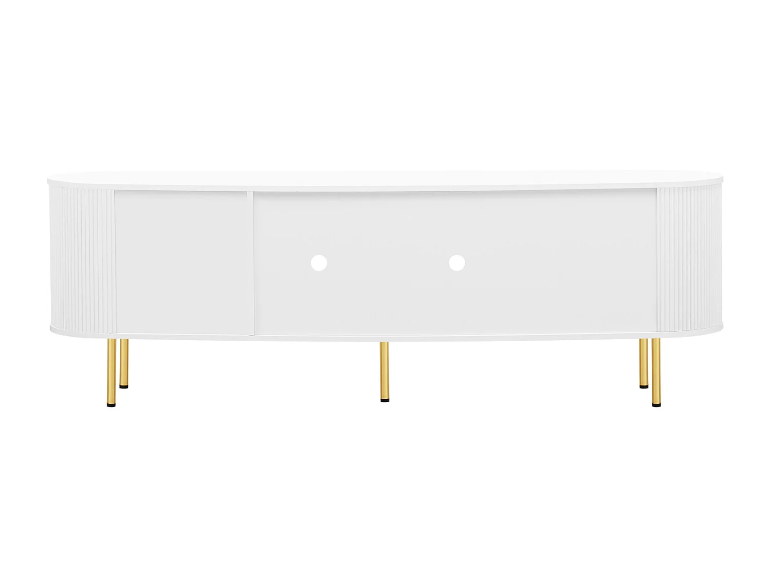 Meuble TV Blanc avec Portes en Verre et Accents dorés – 170 x 35 x 55 cm – avec poignées dorées