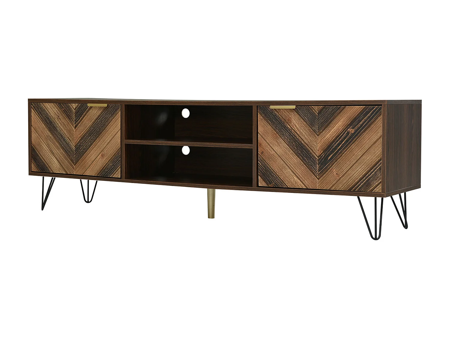 Meuble télé Meuble TV Bas avec 2 Portes et 2 Rangement Ouverts, pour Salon Chambre à Coucher Bureau