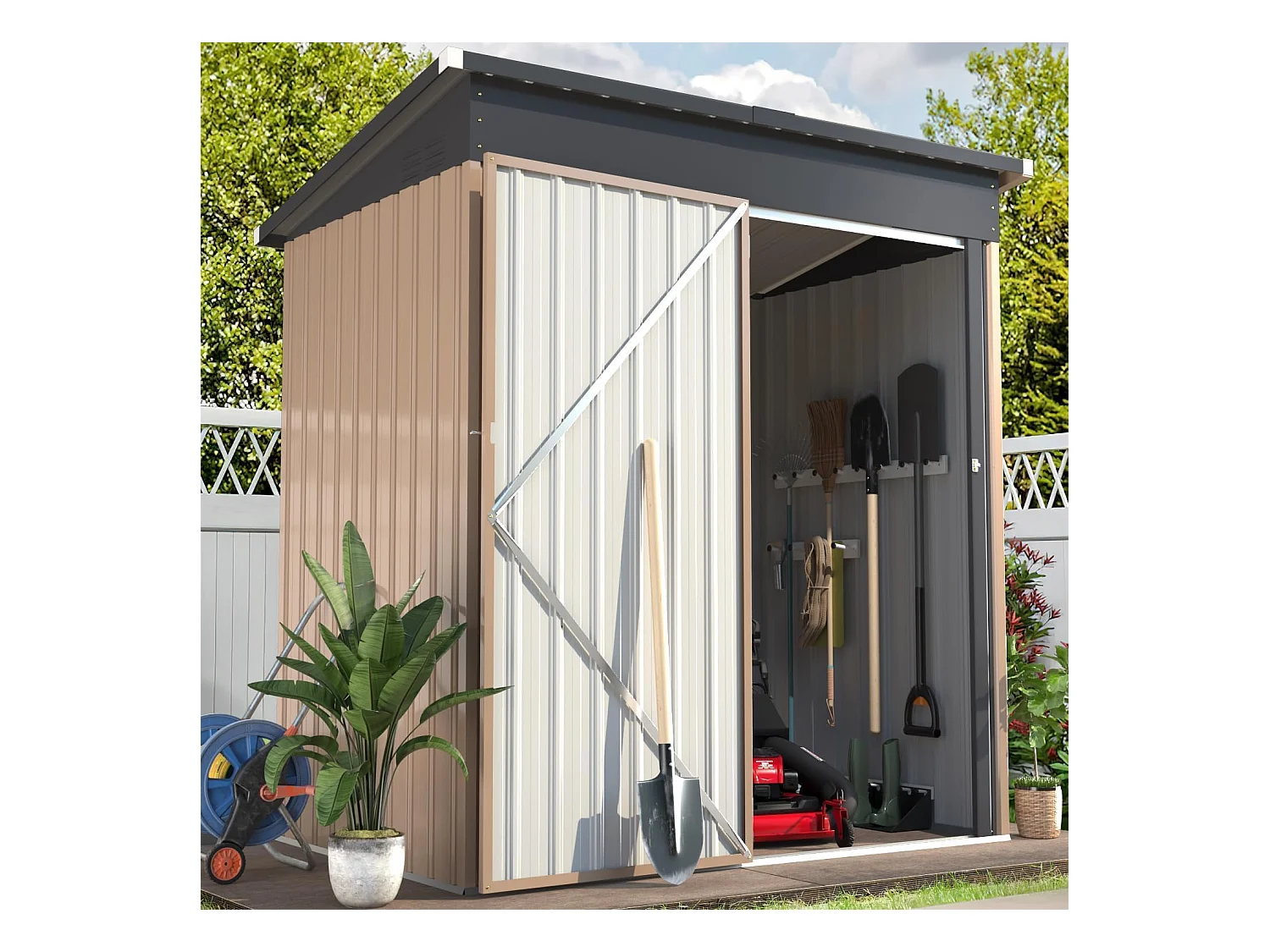 YODOLLA Metall Gerätehaus, 170x95x184cm Geräteschuppen mit abschließbarer Tür, Gebrauchs- und Werkzeugaufbewahrung für Garten, Außenbereich, Terrasse, Grau