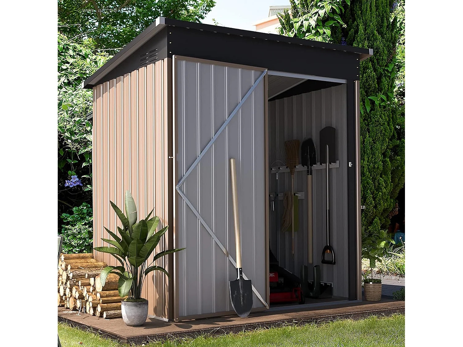 YODOLLA Metall Gerätehaus, 170x95x184cm Geräteschuppen mit abschließbarer Tür, Gebrauchs- und Werkzeugaufbewahrung für Garten, Außenbereich, Terrasse, Grau