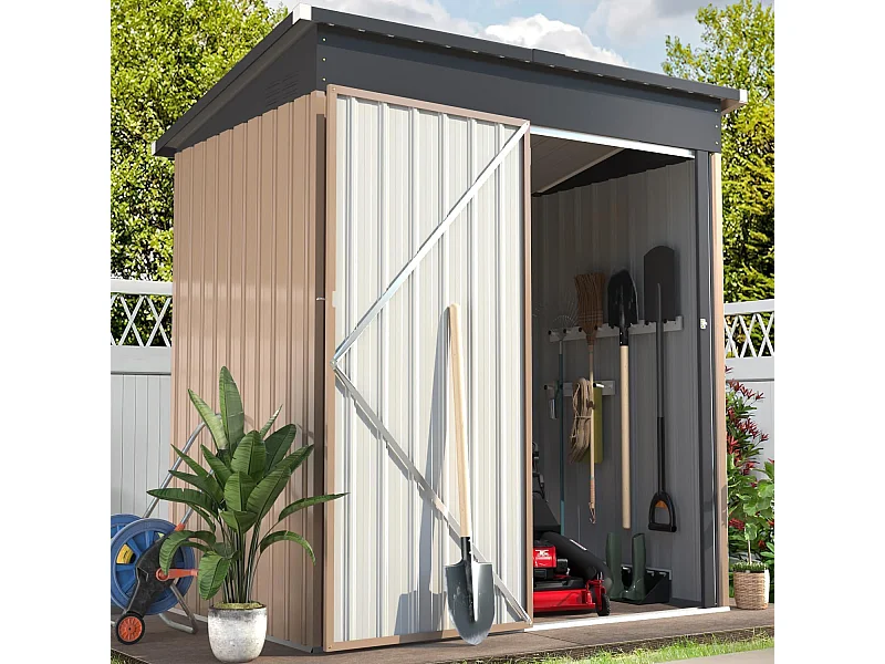 YODOLLA Metall Gerätehaus, 170x95x184cm Geräteschuppen mit abschließbarer Tür, Gebrauchs- und Werkzeugaufbewahrung für Garten, Außenbereich, Terrasse, Grau