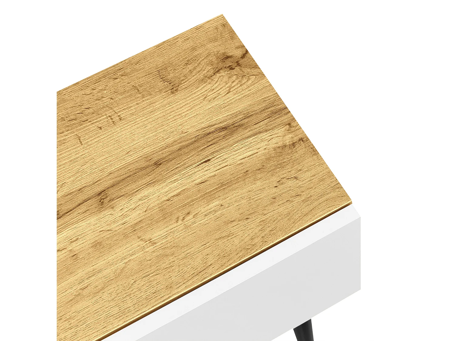 Suporte para TV com altura ajustável, acabamento em madeira e pés de metal preto para sala de estar, Madeira + Branco