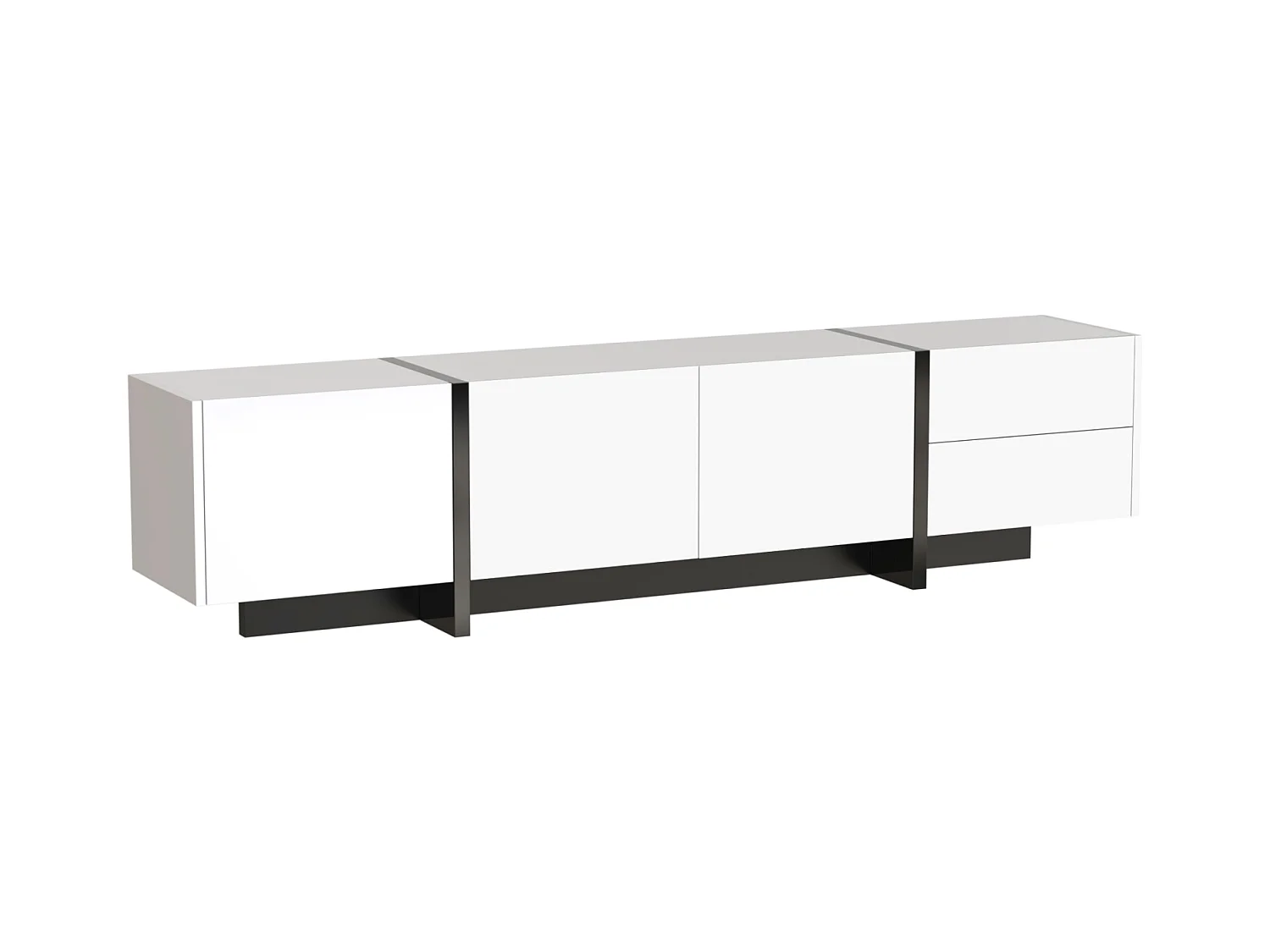 Móvel de TV moderno, Móvel com 2 gavetas e 3 portas, Móvel multifuncional com prateleiras, Branco