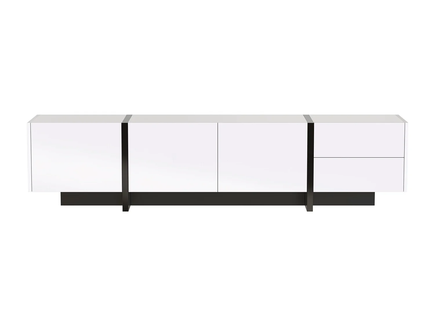 Móvel de TV moderno, Móvel com 2 gavetas e 3 portas, Móvel multifuncional com prateleiras, Branco