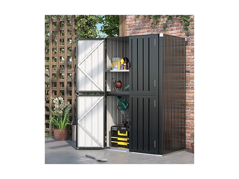 YODOLLA Gartenschrank mit verstellbaren Einlegeböden | Wetterfester Außenschrank | Metall-Garagenschrank| 118x76x178cm, Grau