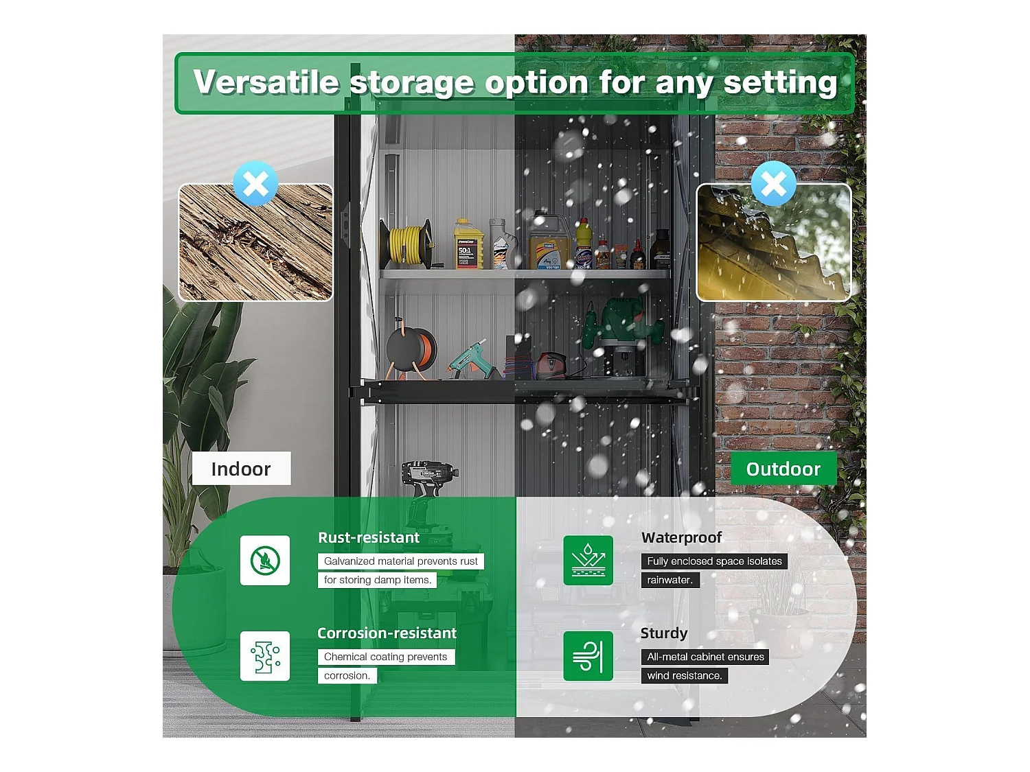 YODOLLA Gartenschrank mit verstellbaren Einlegeböden | Wetterfester Außenschrank | Metall-Garagenschrank| 118x76x178cm, Grau