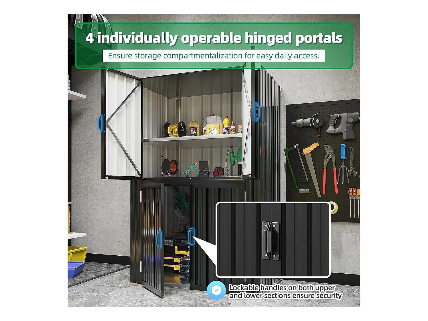 YODOLLA Gartenschrank mit verstellbaren Einlegeböden | Wetterfester Außenschrank | Metall-Garagenschrank| 118x76x178cm, Grau