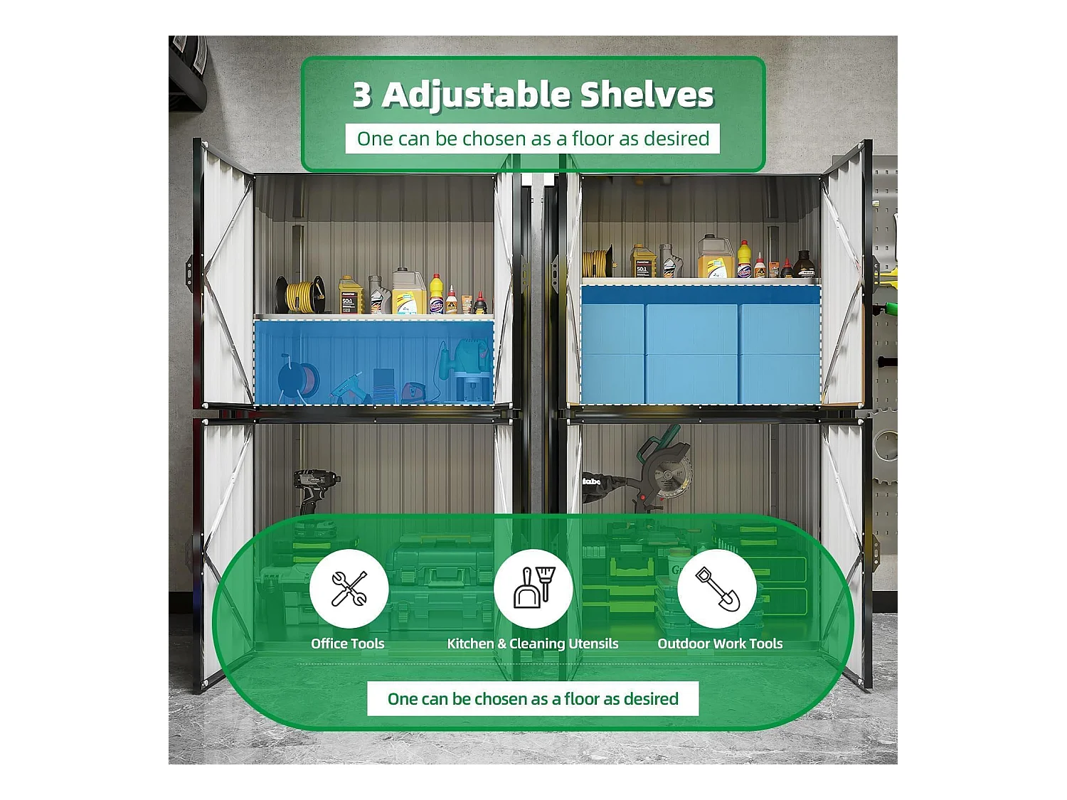 YODOLLA Gartenschrank mit verstellbaren Einlegeböden | Wetterfester Außenschrank | Metall-Garagenschrank| 118x76x178cm, Grau