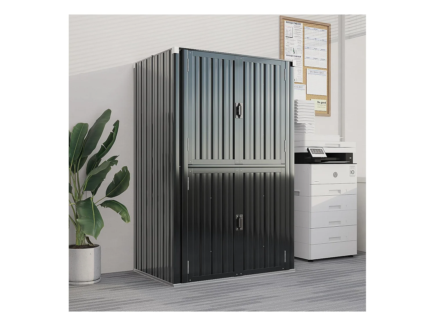 YODOLLA Gartenschrank mit verstellbaren Einlegeböden | Wetterfester Außenschrank | Metall-Garagenschrank| 118x76x178cm, Grau