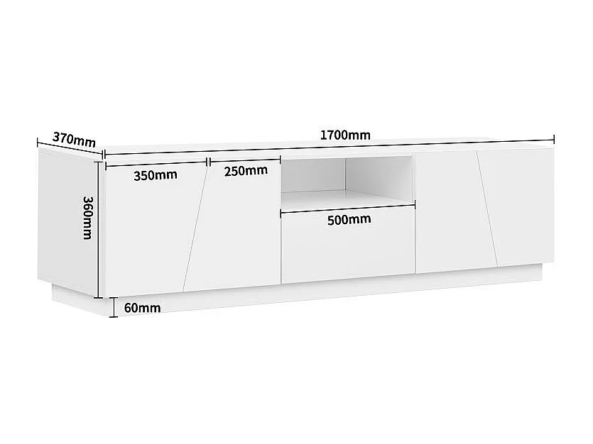 Mueble de TV de 170 x 37 x 42 cm, Mesa de TV baja, Mueble de TV bajo de madera con elegante diseño blanco