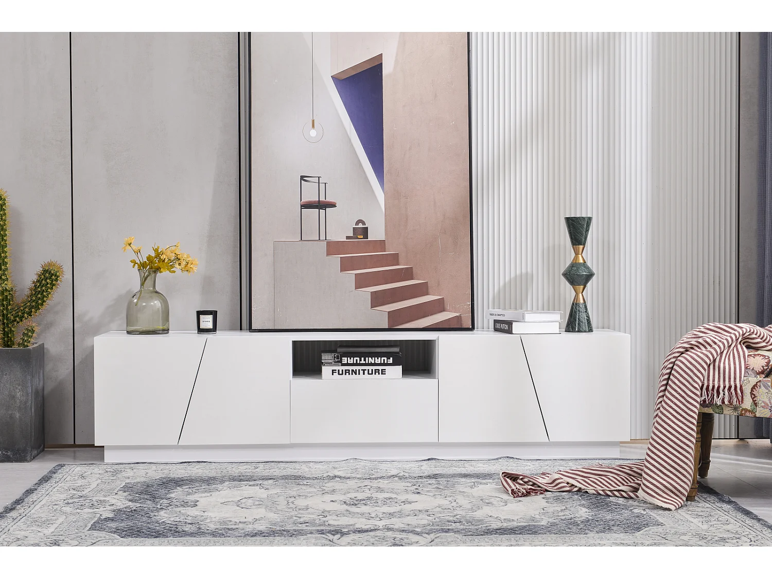 Meuble TV 170  x 37  x 42 cm, Table TV Lowboard, Meuble TV Bas en Bois avec Élégance Stylée Blanc