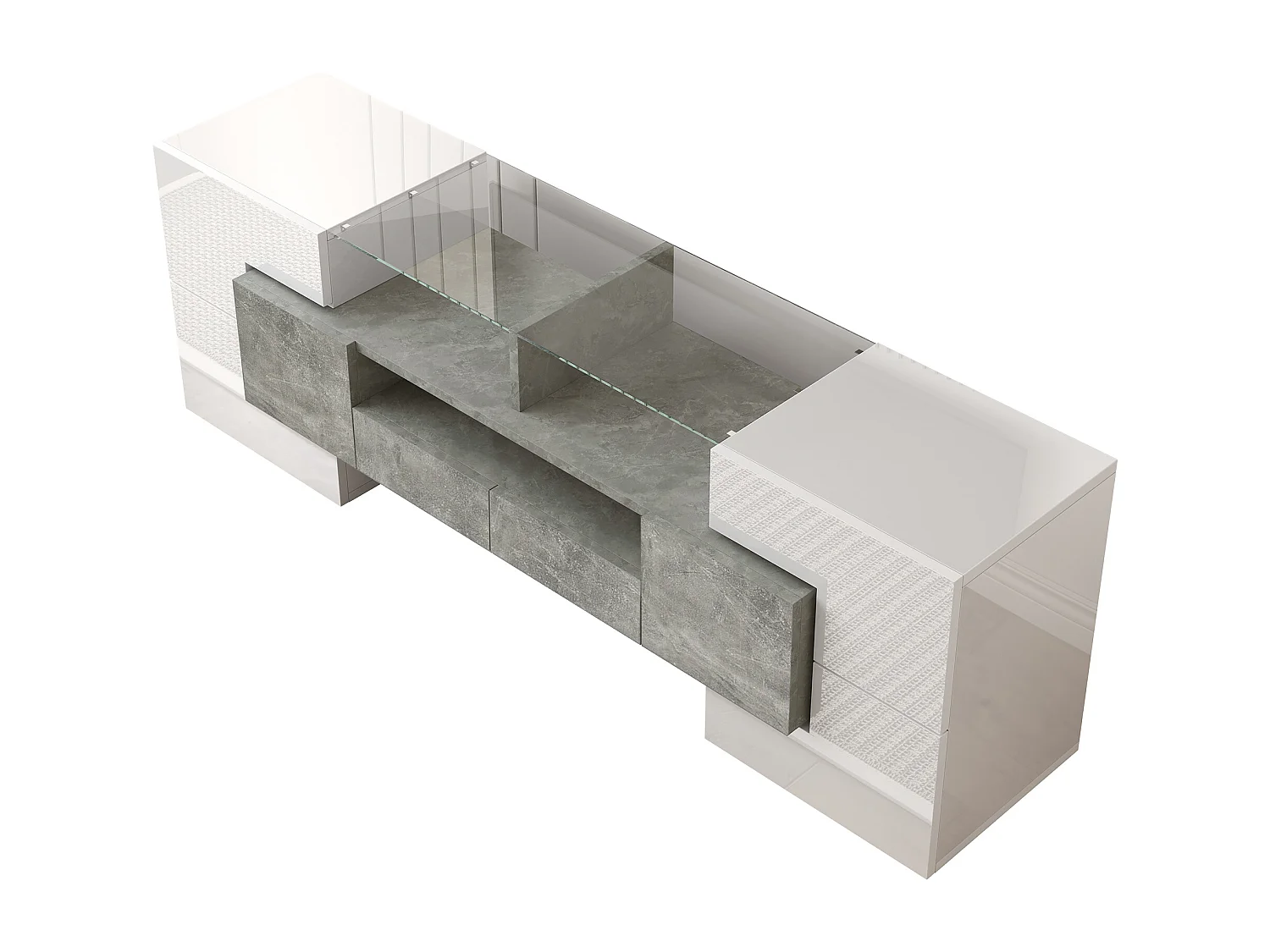 Mueble de TV LED alto y largo para salón, con espacio de almacenamiento, 150 x 30 x 50 cm, blanco y negro