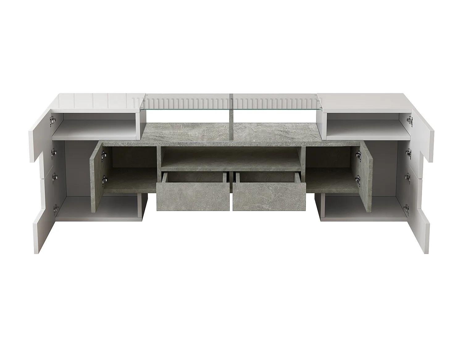 Mueble de TV LED alto y largo para salón, con espacio de almacenamiento, 150 x 30 x 50 cm, blanco y negro