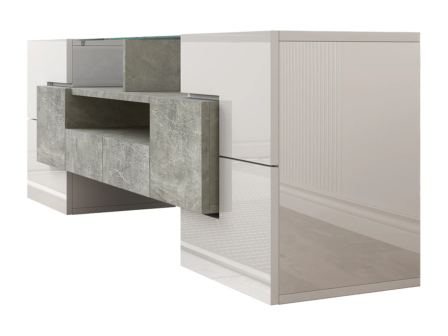 Mueble de TV LED alto y largo para salón, con espacio de almacenamiento, 150 x 30 x 50 cm, blanco y negro