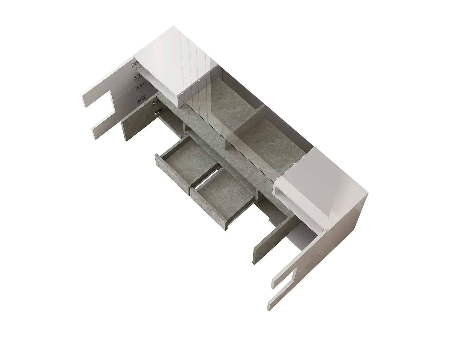 Mueble de TV LED alto y largo para salón, con espacio de almacenamiento, 150 x 30 x 50 cm, blanco y negro