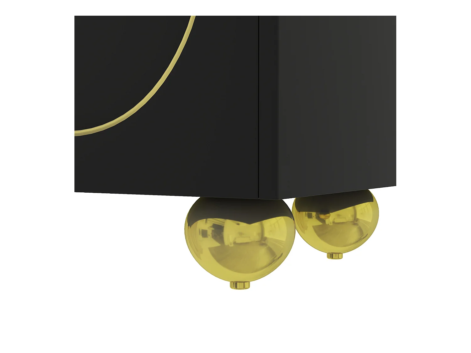 Móvel de TV preto moderno com armazenamento, armários baixos com 4 portas e pernas redondas douradas, preto + dourado