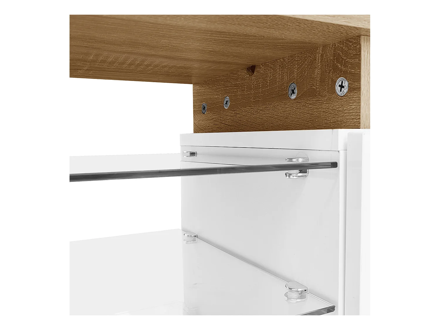 Meuble TV Moderne,  Espace de Rangement Pratique, Effet Bois TV Table, étagères en Verre, LED, Blanc