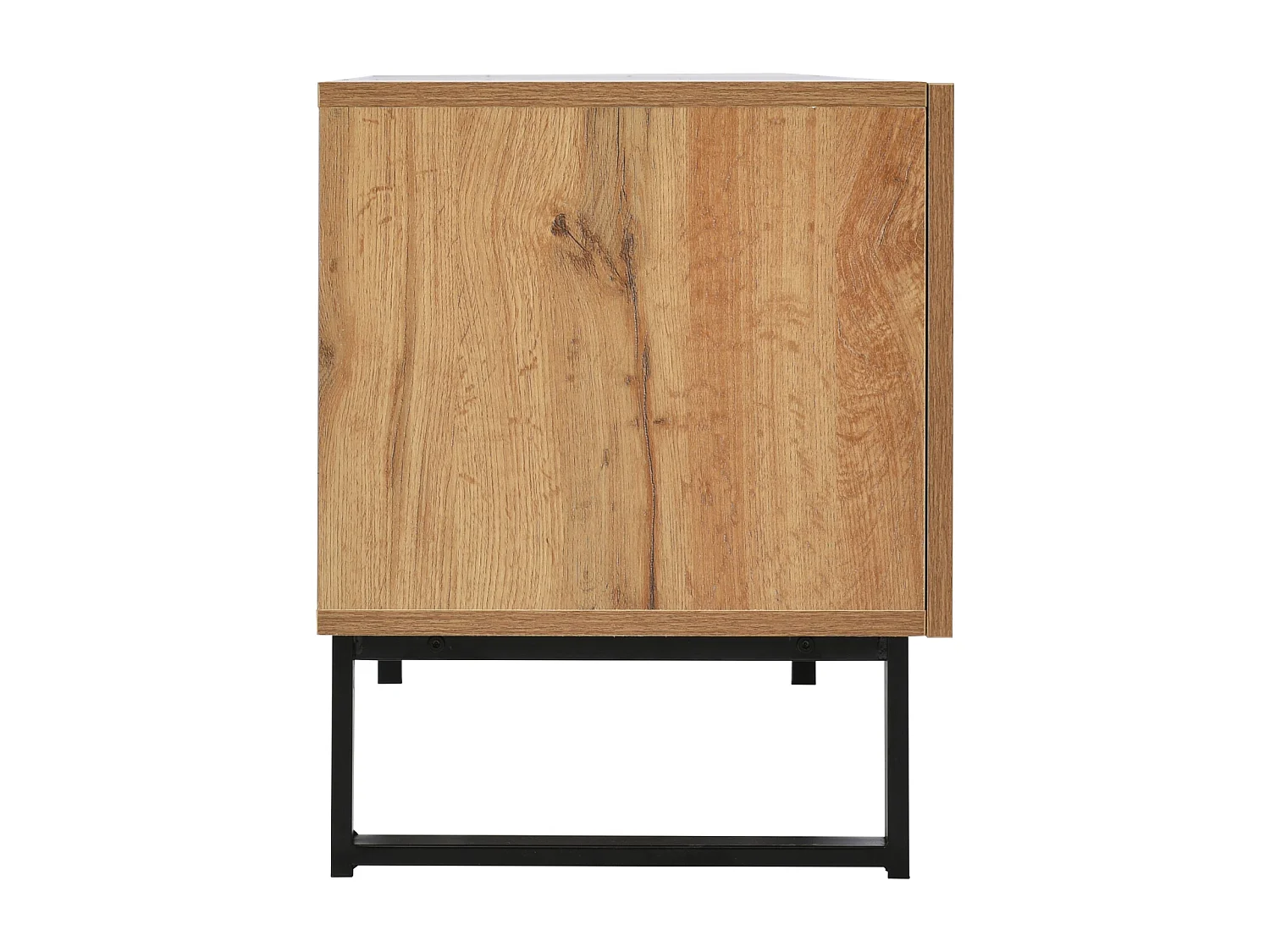 Meuble TV Bois, 2 Portes et 2 Tiroirs, Rangement pour Salon Chambre, 190x38x48 cm, Bois et Noir