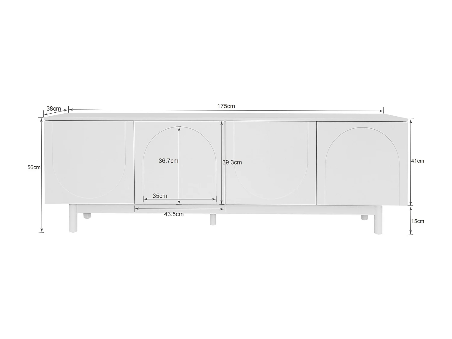 Meuble TV avec avec cloisons réglables,pour Salon, Salle à Manger, Chambre,Blanc, 175x38x56 cm