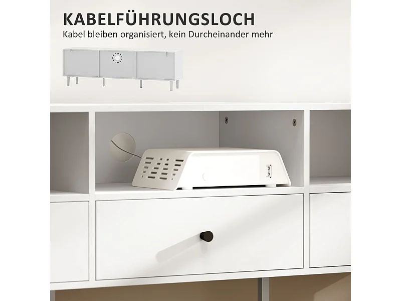 Meuble TV Meuble télé Bois Banc TV, avec 3 tiroirs, pour Chambre à Coucher Salon, 140 cm, Blanc