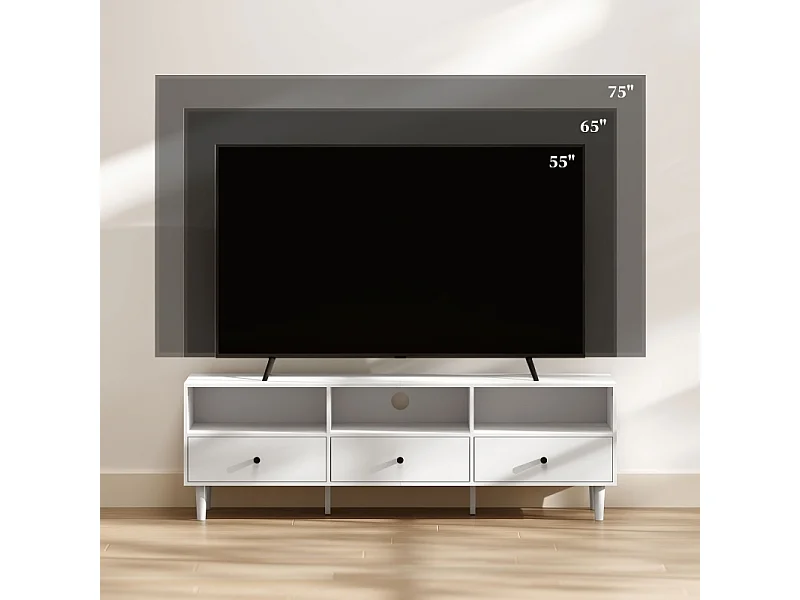 Meuble TV Meuble télé Bois Banc TV, avec 3 tiroirs, pour Chambre à Coucher Salon, 140 cm, Blanc