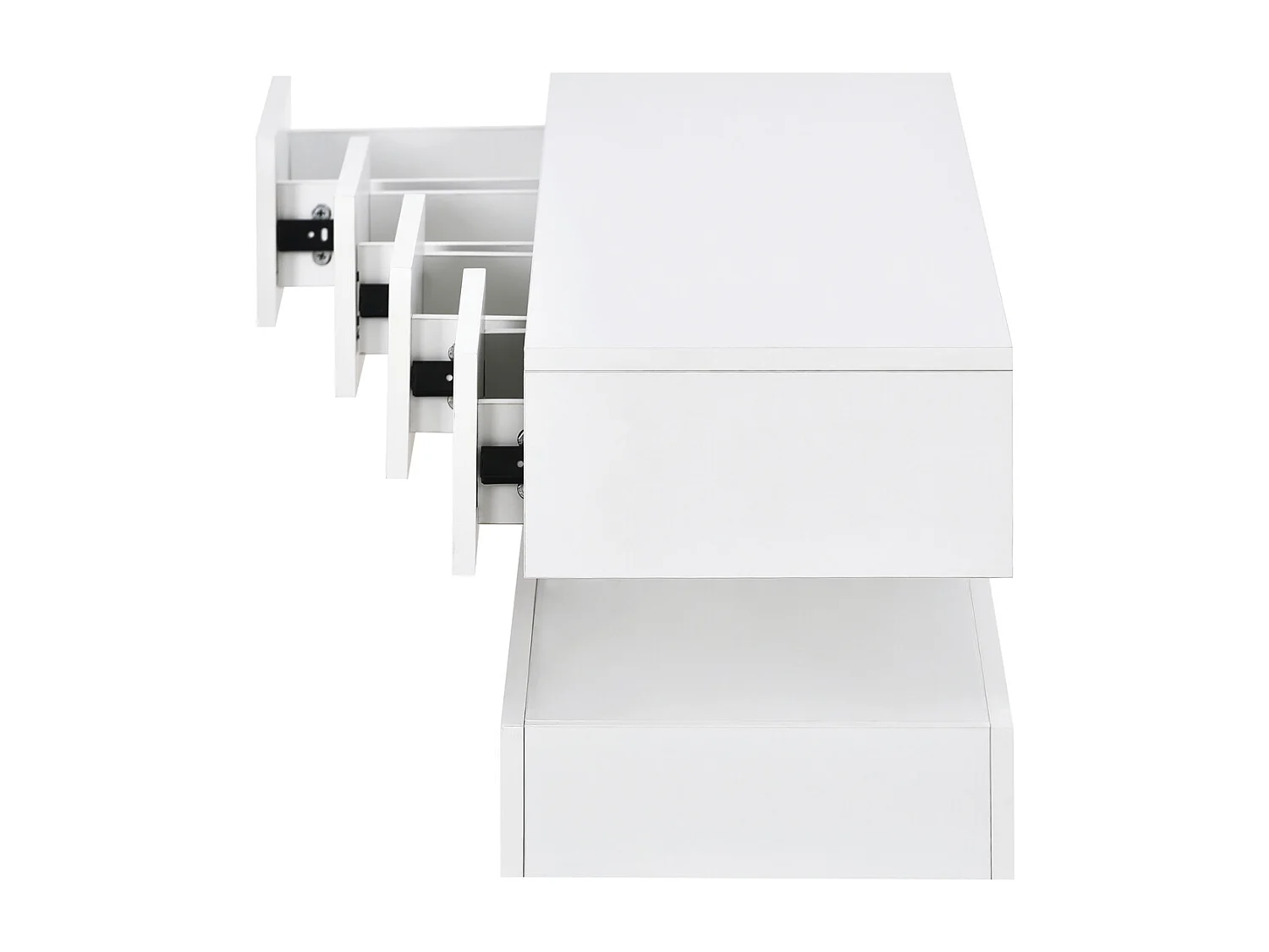 Meuble TV bas mural avec éclairage LED 16 couleurs, support TV avec 4 grands tiroirs pour TV, Blanc