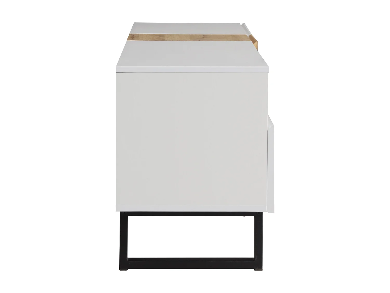 Meuble Télé de Salon avec 2 Portes, 2 Tiroirs et 2 Compartiments, avec Pieds en Métal, Blanc + Bois