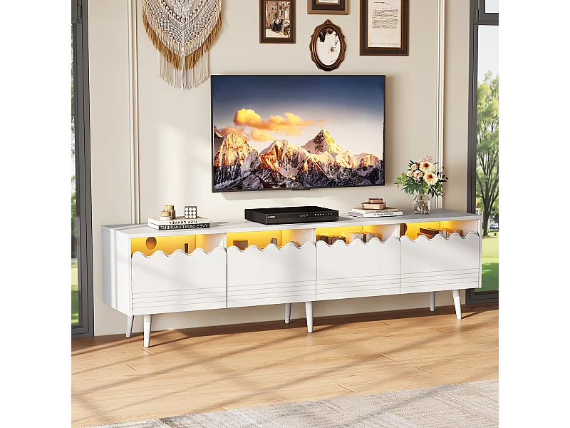 Mueble de TV - 176x38x45cm Aparador bajo con 6 patas de apoyo - con 2 cajones y 2 armarios - Blanco