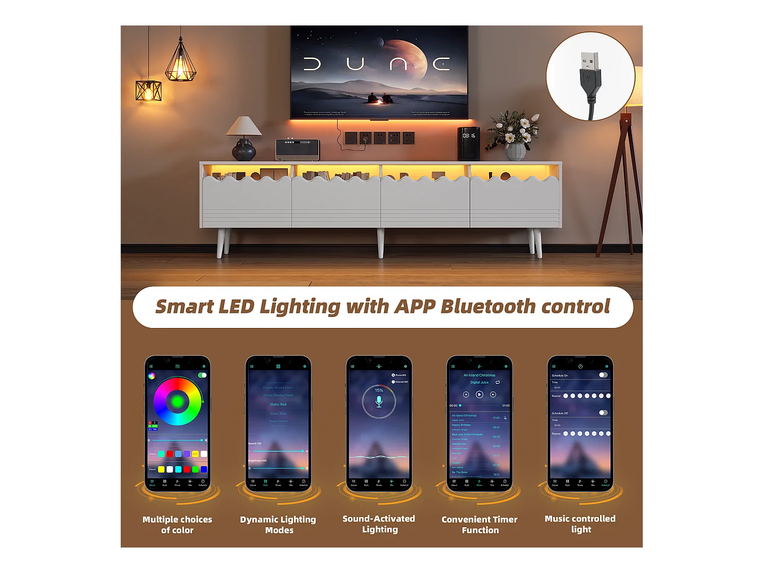 Meuble TV - 176x38x45cm Lowboard avec 6 Pieds de Support - avec 2 tiroirs et 2 armoires - Blanc