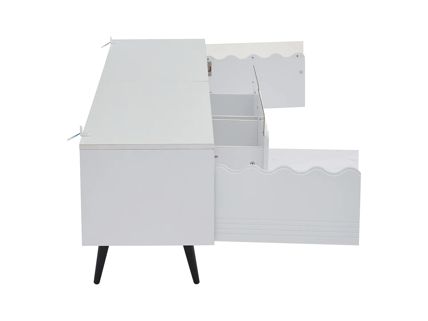 Meuble TV - 176x38x45cm Lowboard avec 6 Pieds de Support - avec 2 tiroirs et 2 armoires - Blanc